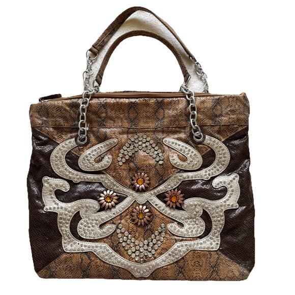Y2K Faux Snakeskin Rhinestone Appliqué Tote Bag – 2000s Western McBling Mallcore - Picture 3 of 12